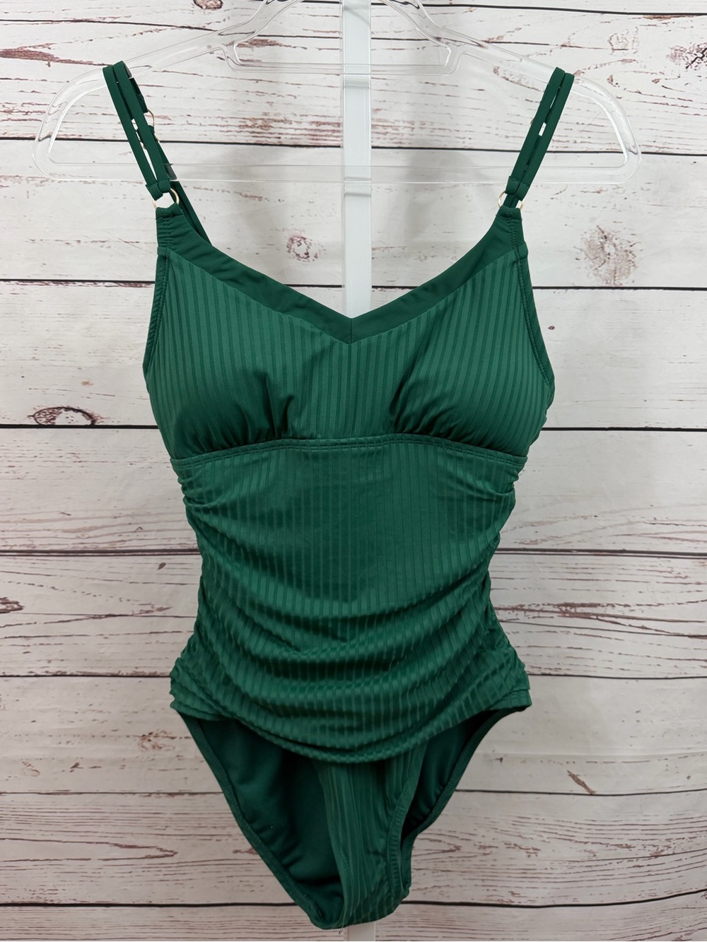 Ellen Tracy Green Ribbed One-Piece Swimsuit Size Small
